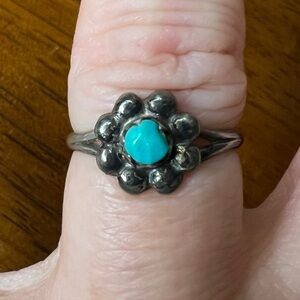 Navajo Flower Turquoise Ring, Size 6, Old Pawn